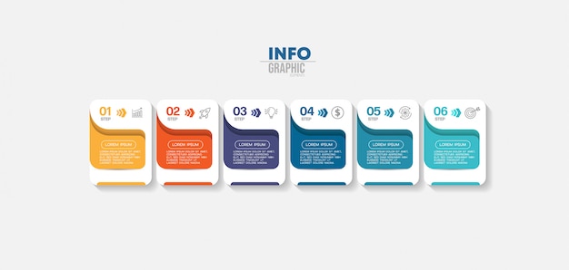 Elemento de infografía con iconos y 6 opciones o pasos.