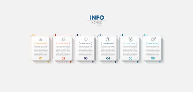 Elemento de infografía con iconos y 6 opciones o pasos.