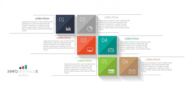 Elemento de infografía con iconos y 6 opciones o pasos.