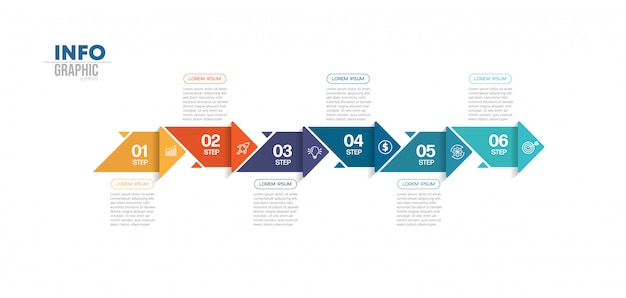 Elemento de infografía con iconos y 6 opciones o pasos.