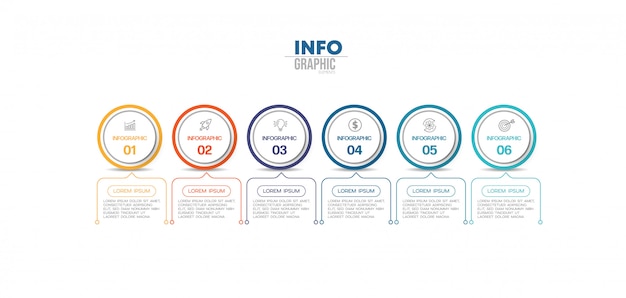 Elemento de infografía con iconos y 6 opciones o pasos.