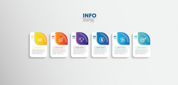 Elemento de infografía con iconos y 6 opciones o pasos.