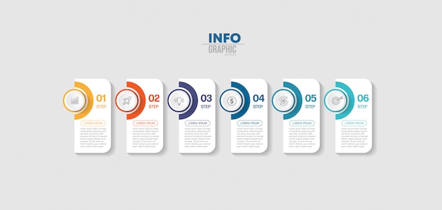 Elemento de infografía con iconos y 6 opciones o pasos.