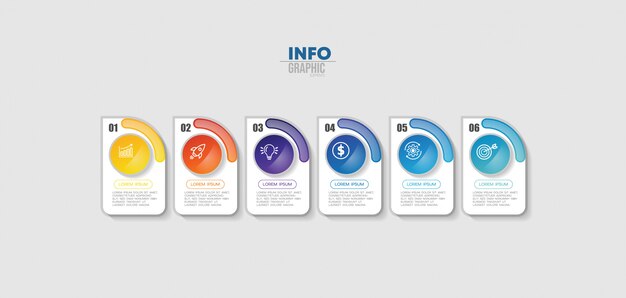 Elemento de infografía con iconos y 6 opciones o pasos.