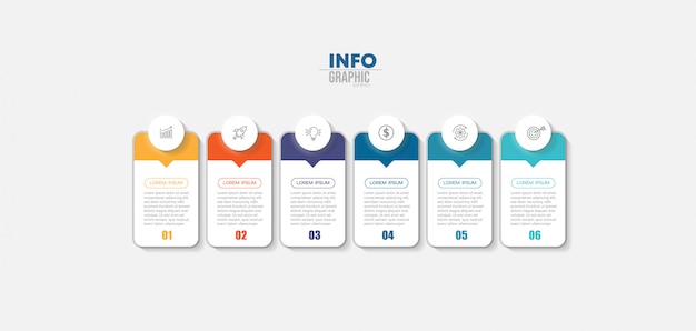 Elemento de infografía con iconos y 6 opciones o pasos.