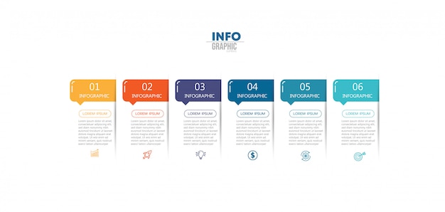 Elemento de infografía con iconos y 6 opciones o pasos.