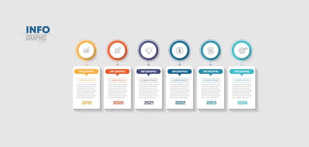 Elemento de infografía con iconos y 6 opciones o pasos.