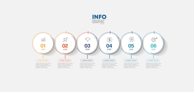 Elemento de infografía con iconos y 6 opciones o pasos.