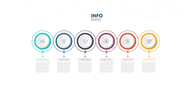 Elemento de infografía con iconos y 6 opciones o pasos.
