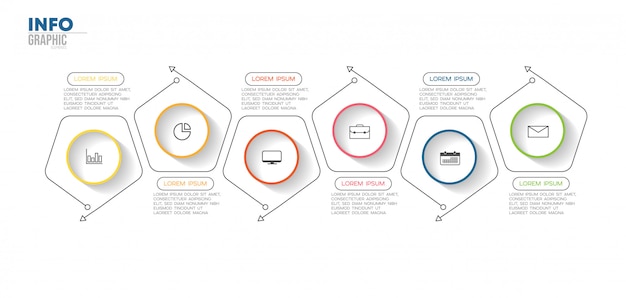 Elemento de infografía con iconos y 6 opciones o pasos.