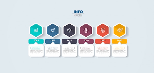 Elemento de infografía con iconos y 6 opciones o pasos.