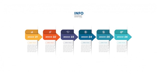 Elemento de infografía con iconos y 6 opciones o pasos.