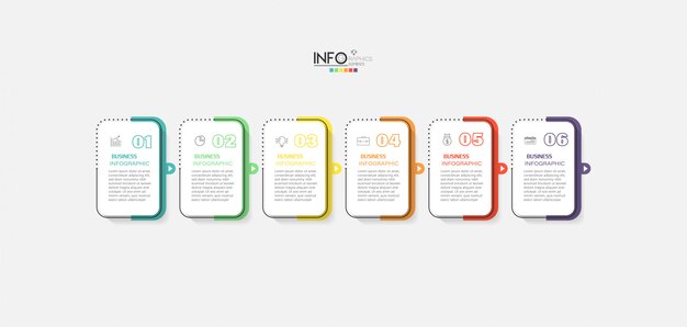 Elemento de infografía con iconos y 6 opciones o pasos.