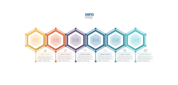 Elemento de infografía con iconos y 6 opciones o pasos.