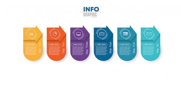 Elemento de infografía con iconos y 6 opciones o pasos.
