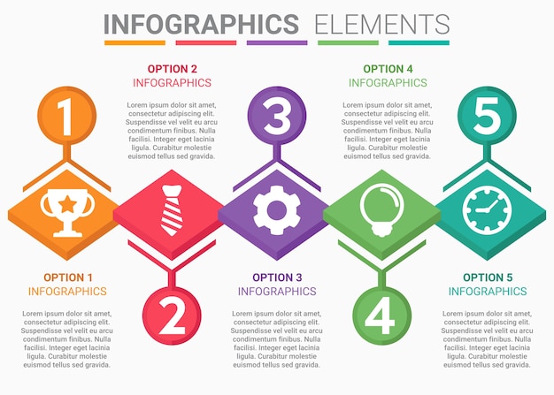 Vector elemento de infografía resumen la plantilla de línea de tiempo número cinco superior