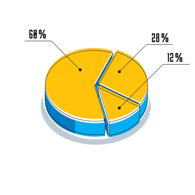 Elemento de infografía vectorial, segmentos de porcentaje círculo ilustración 3d aislado sobre fondo blanco.