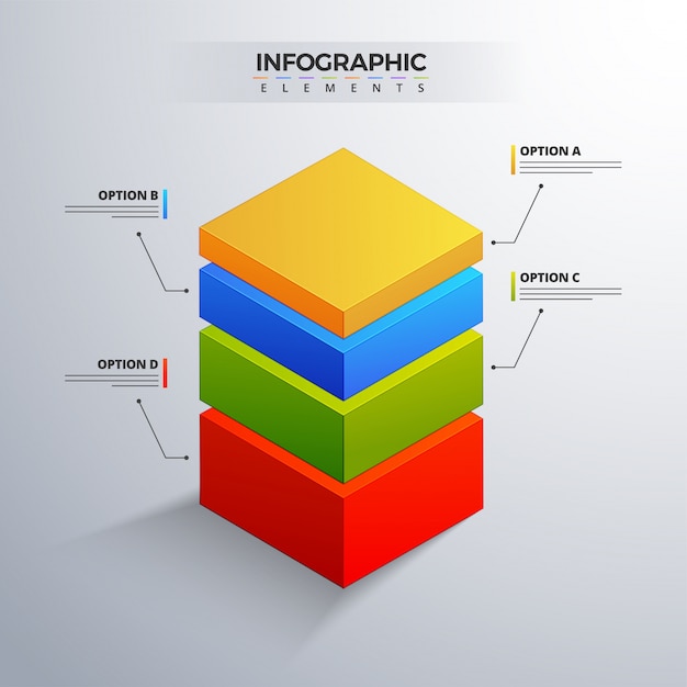 Elemento infográfico 3d o gráfico con cuatro (4) pasos.
