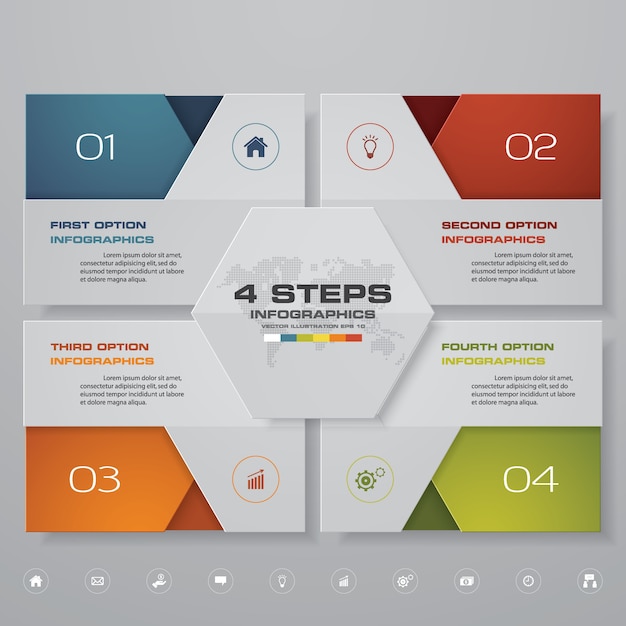 Elemento infográfico de 4 pasos para la presentación.