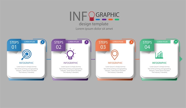 Elemento infográfico empresarial con 4 pasos.