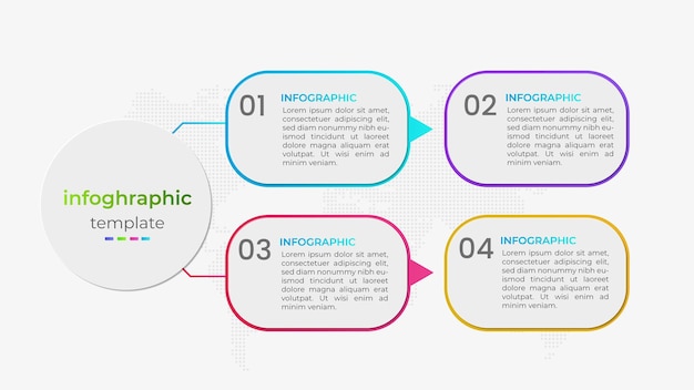 Elemento infográfico empresarial de cuatro opciones.