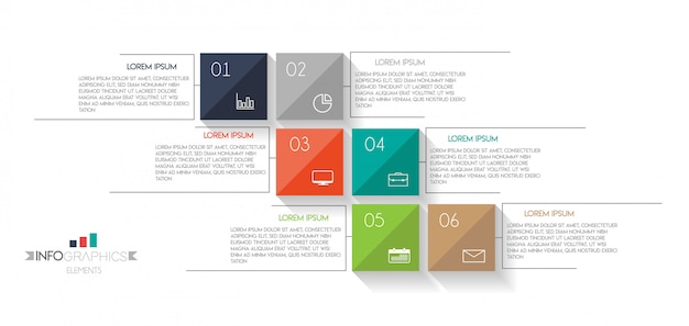 Elemento infográfico con iconos y 6 opciones o pasos.