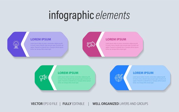 Elemento infográfico de negocios con 4 opciones de diseño de plantilla de vector de número de pasos