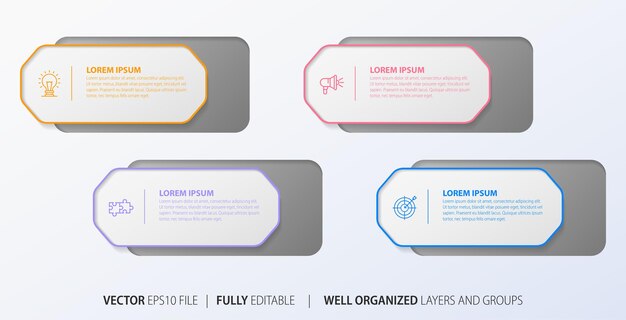 Elemento infográfico de negocios con 4 opciones de diseño de plantilla de vector de número de pasos