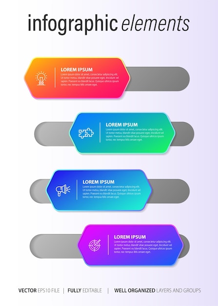 Elemento infográfico de negocios con 4 opciones de diseño de plantilla de vector de número de pasos