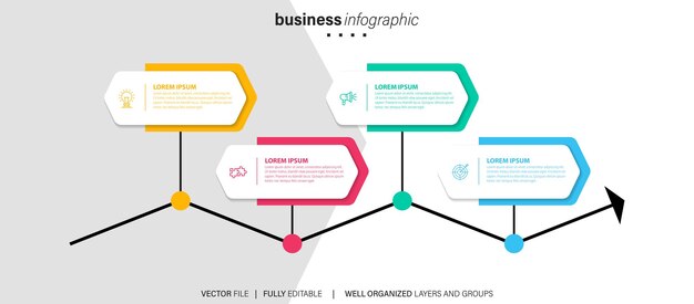 Elemento infográfico de negocios con 4 opciones de diseño de plantilla de vector de número de pasos