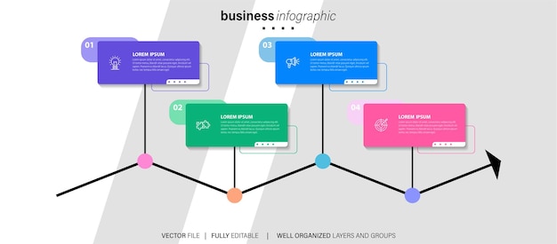 Elemento infográfico de negocios con 4 opciones de diseño de plantilla de vector de número de pasos