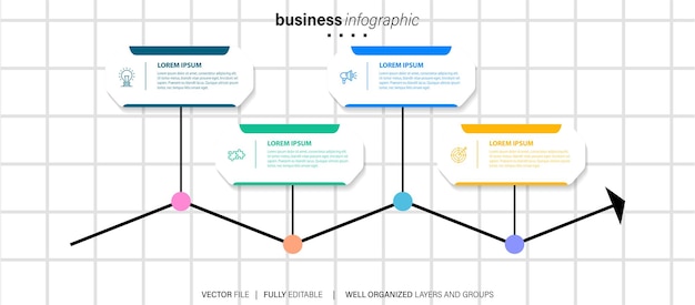 Elemento infográfico de negocios con 4 opciones de diseño de plantilla de vector de número de pasos