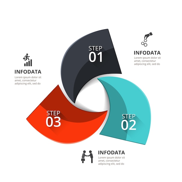 Elemento infográfico vectorial Diagrama de ciclo con 3 opciones partes pasos o procesos