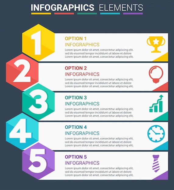 El elemento INFOGRAPHICS diseña el número cinco