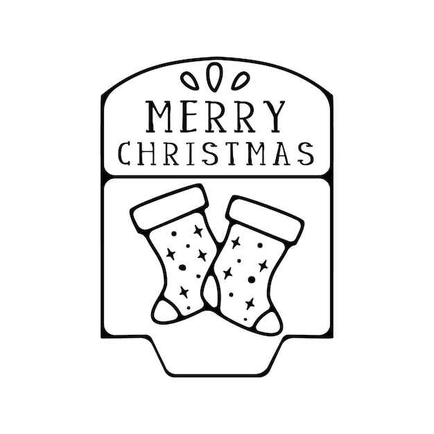 Elemento de insignia de silueta de Feliz Navidad Diseño de etiquetas artísticas de línea de invierno Calcetín de Navidad Impresión lineal para tarjetas de camiseta Sticker Obra artística de silueta vectorial de Navidad