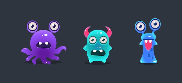 Elemento de interfaz de usuario de juego de extraterrestres brillantes de dibujos animados de monstruos divertidos para video juegos de computadora vector Ilustración diseño web