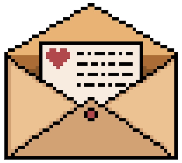 Elemento de juego de bits de carta de correo de pixel art sobre fondo blanco
