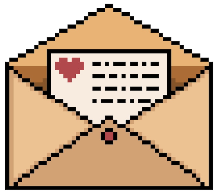 Vector elemento de juego de bits de carta de correo de pixel art sobre fondo blanco
