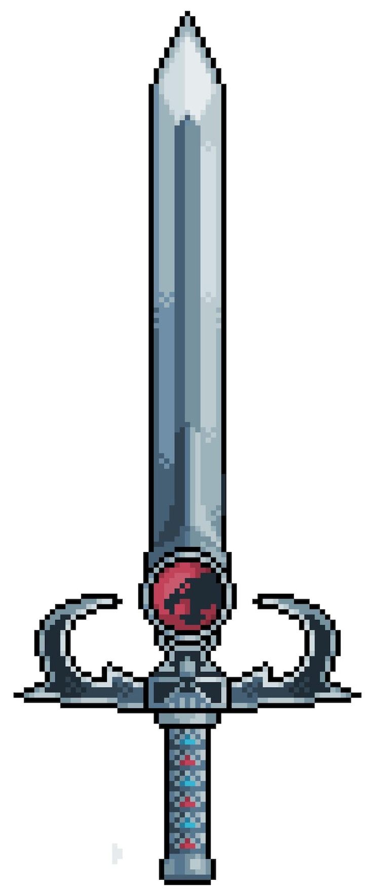 Vector elemento de juego de bits de espada de pixel art aislado en blanco