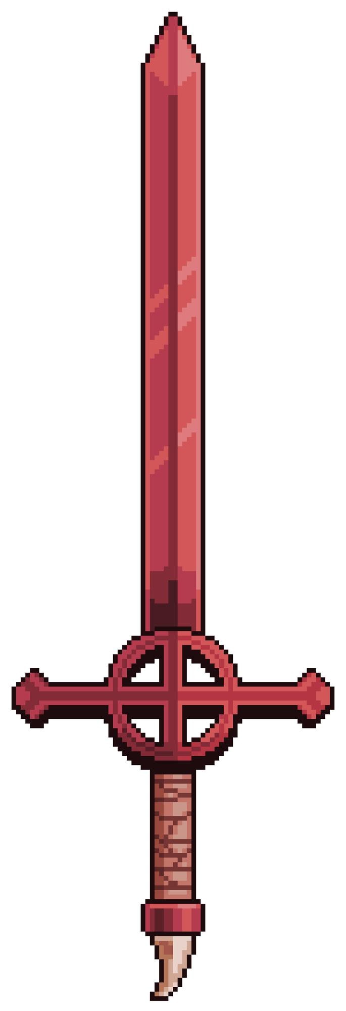 Vector elemento de juego de bits de espada roja de pixel art aislado en blanco