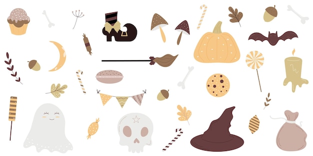 Elemento lindo de la fiesta de halloween en un fondo blanco ilustración vectorial diseño plano