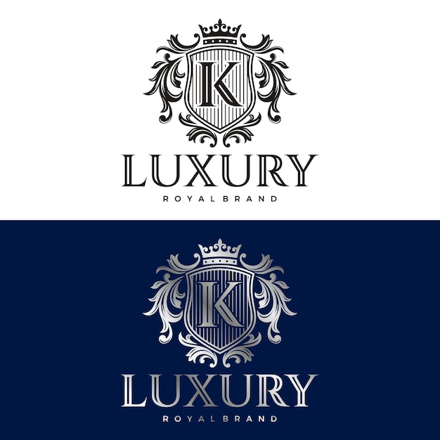 Elemento del logotipo de lujo con el monograma heráldico del emblema de la ala de la corona en estilo vintage