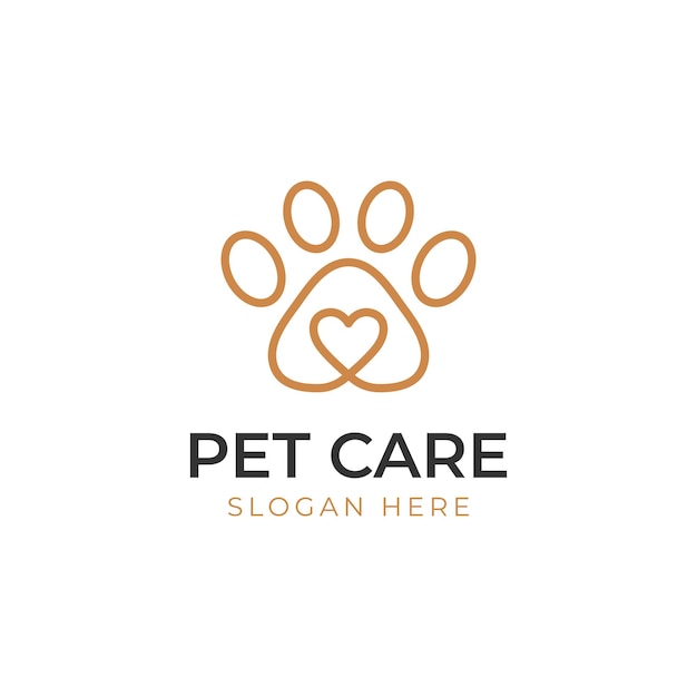 Elemento de logotipo simple de cuidado de mascotas con pies de animales amorosos para el diseño de icono de logotipo veterinario