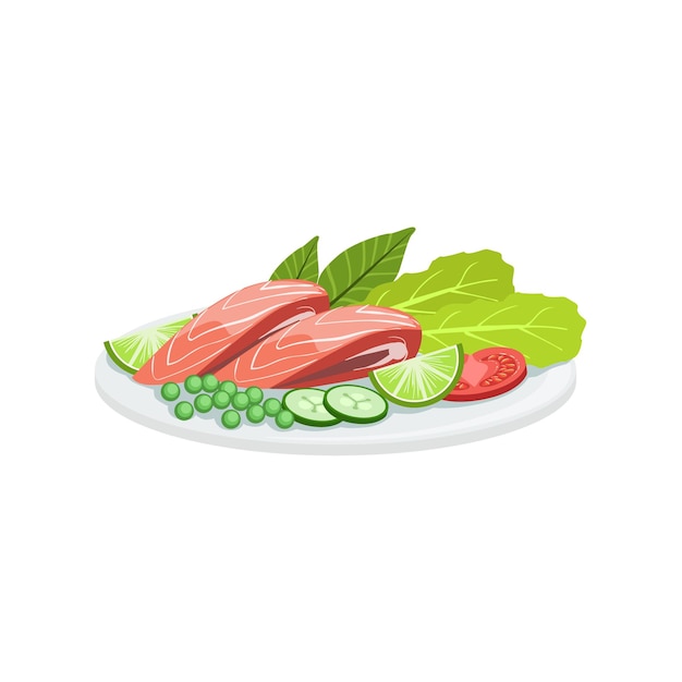 Elemento de menú de comida de cocina europea de salmón Ilustración detallada