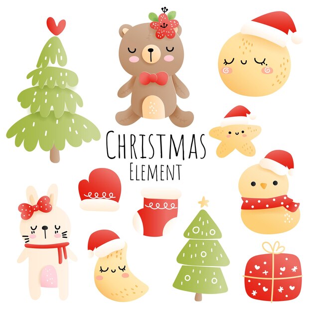 Elemento navideño con osito de peluche y arbol de navidad.
