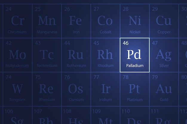 El elemento paladio brillando en una tabla periódica oscura