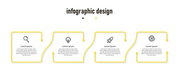 Elemento pasos plantilla de diseño de infografías de línea de tiempo con 4 pasos Vector Premium