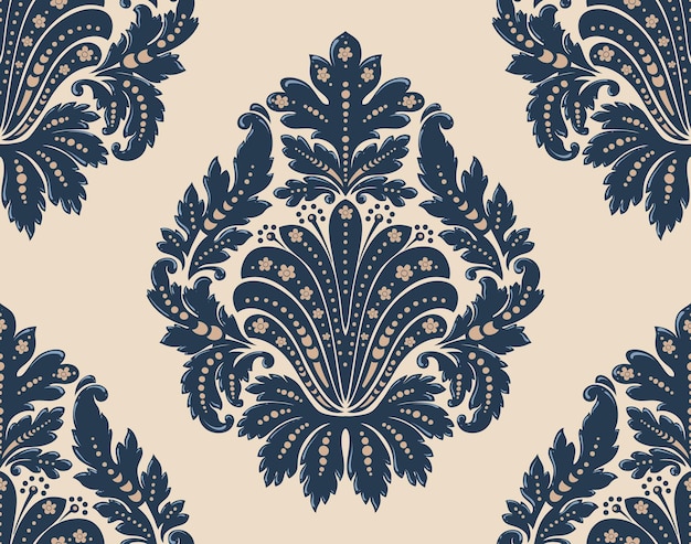 Elemento de patrón sin costuras de damasco Vector clásico de lujo antiguo adorno de damasco real victoriano textura sin costuras para fondos de pantalla envoltura textil Plantilla barroca floral exquisita vintage