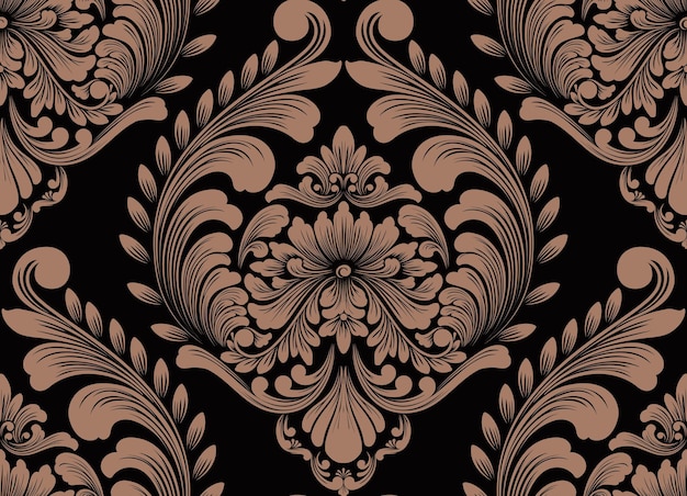 Elemento de patrón sin costuras de damasco vectorial Lujo clásico Adorno de damasco anticuado Textura transparente victoriana real para fondos de pantalla Envoltura textil Exquisita plantilla barroca floral