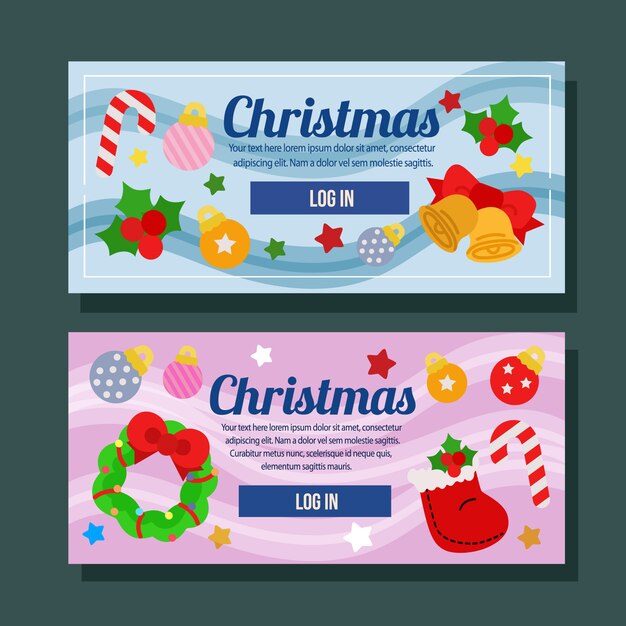 Elemento plano de vacaciones horizontales de banner de Navidad